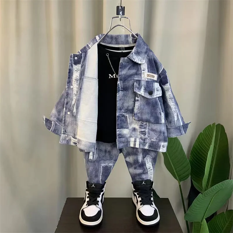

2024 New Jean Spring Autumn Children's Clothes Set Baby Boys Coat jacket + Pants 2pcs/Set Kids Teenage Boy Clothing Kids Outfits