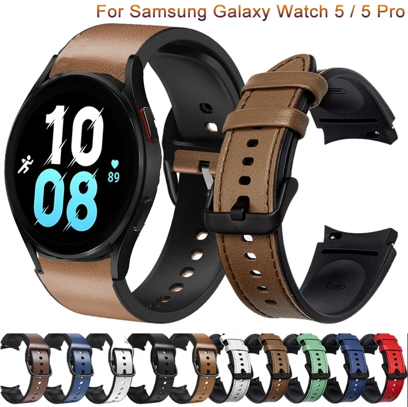 

Official Silicone+leather Strap For Samsung Galaxy Watch 5 Pro 45mm / Watch5 44mm 40mm / Watch 4 Classic 42 46mm Wristbands Belt