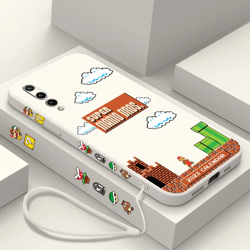 

Super Marie plumber Mario Phone Case For Huawei Y9S Y9A Y9 Y6 Nova Y70 9 8 P50 P40 P30 P20 Pro Lite E 5G Liquid Left Rope