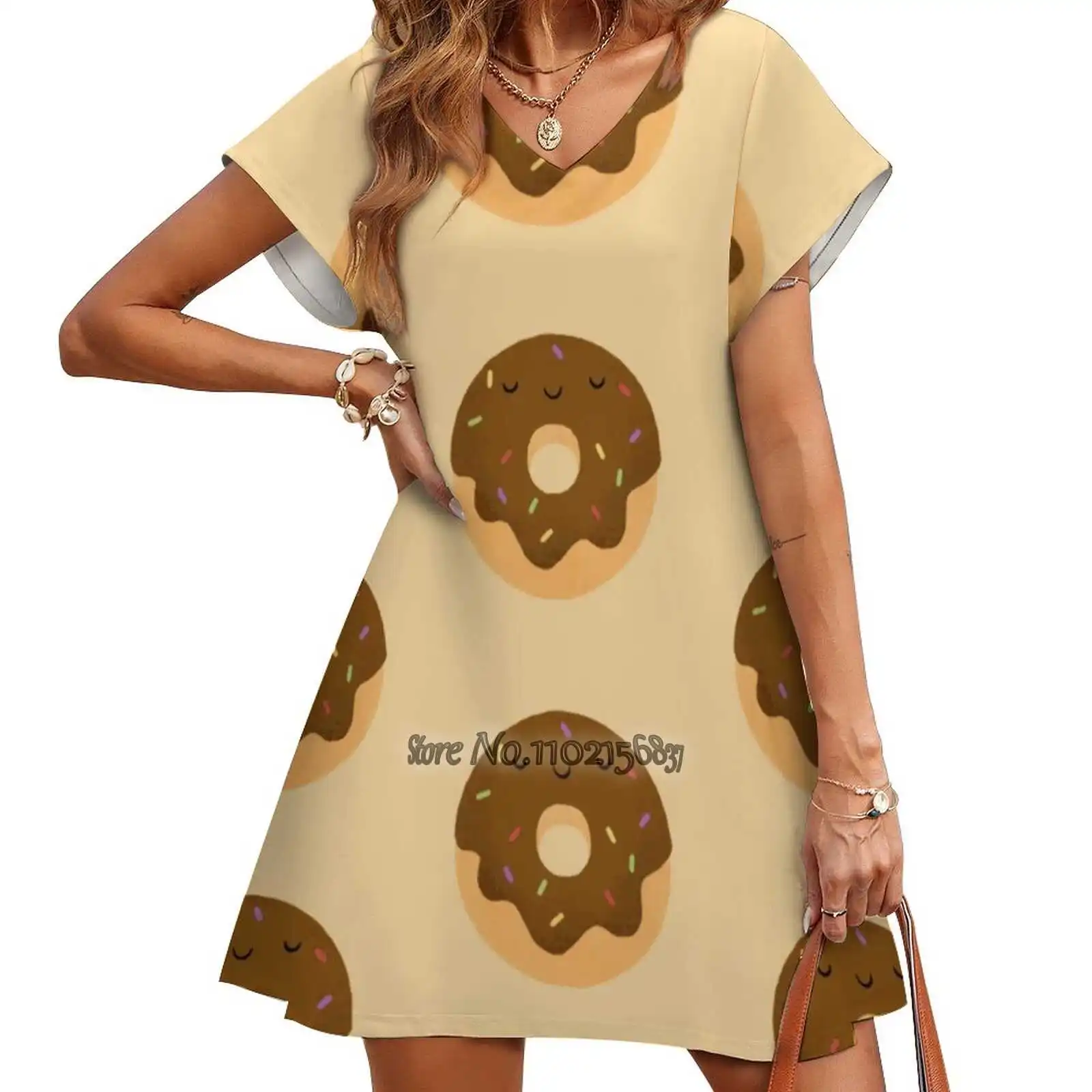 

Женское платье с V-образным вырезом и коротким рукавом