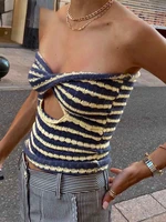 2022 strapless knitted crop top women hollow out summer autumn sleeveless backless sexy y2k tank tops vintage fashion