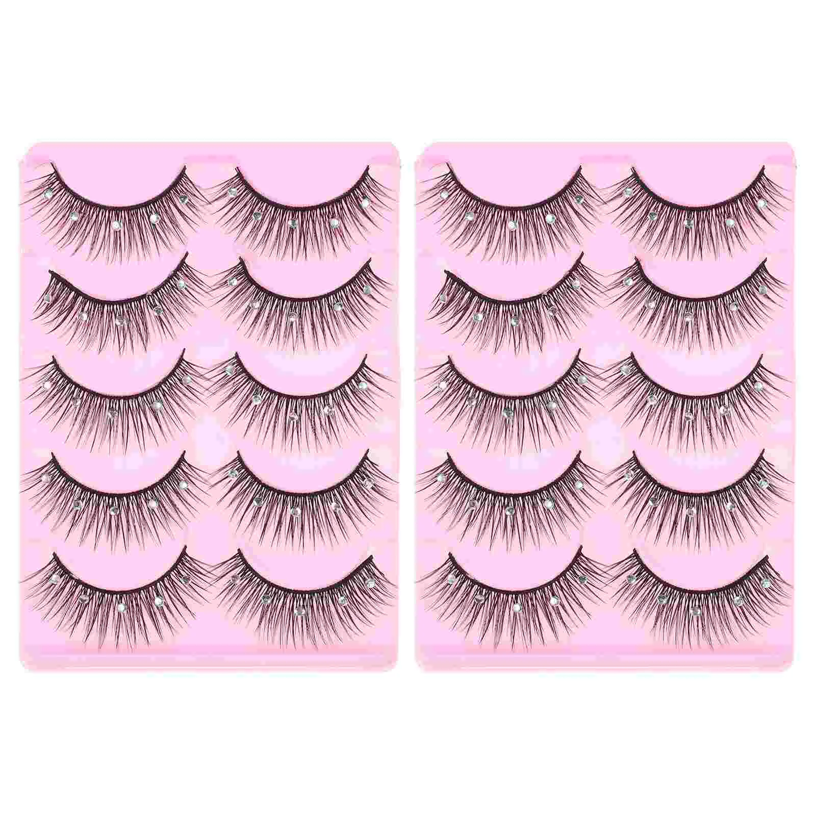 

10 Pairs Diamond False Eyelashes Makeup Fake Rhinestone Lengthen Women Rhinestones Decors Miss