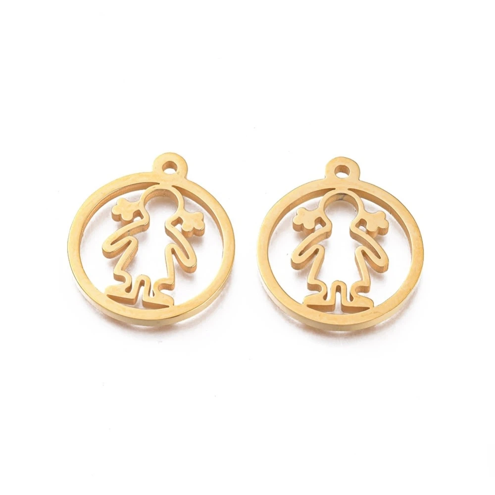 

1PC Ion Plating(IP) 304 Stainless Steel Pendants Manual Polishing Ring with Girl Boy Gold Plated
