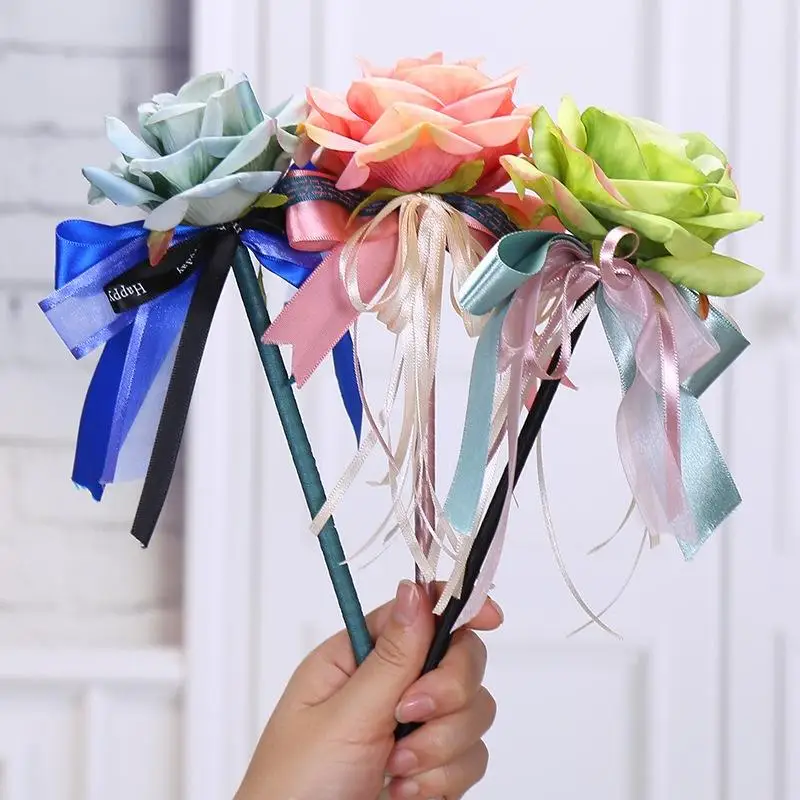 

Creative Stationery Imitation Rose Flower Advertisement Pen Bow Tie Ball Pen Long Pole Wedding
