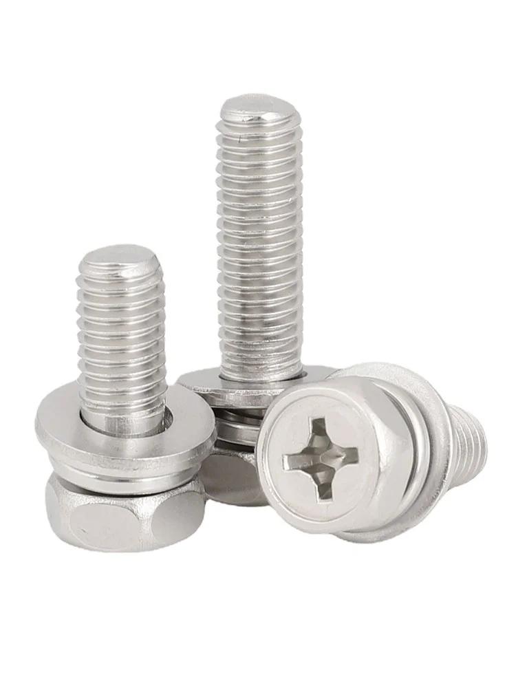 

20pcs M6 M8 Phillips Bolt Hex Phillips Cross Head Bolt Hexagon Screws Flat Spring Washers Set 304 Stainless Steel L=12-50mm 20mm