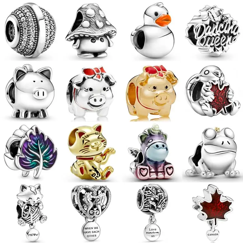 

Original Logo Ball Dancing Queen Piggy Bank Cat Leaf Duck Frog Charm Charm Beads Fashion Ladies Bracelet DIY Jewelry
