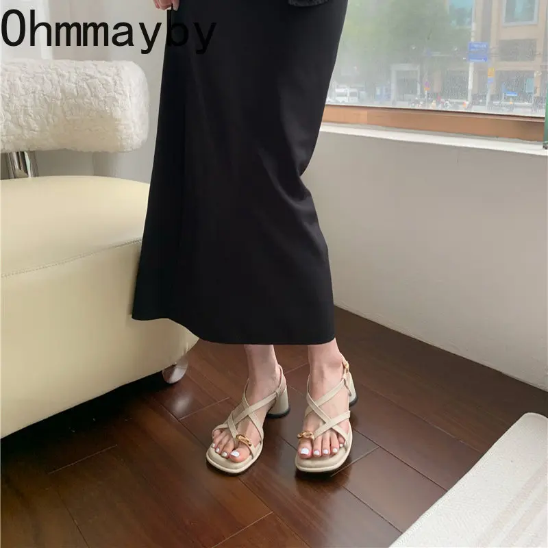 2023 Summer Heel Women Sandals Fashion Narrow Band Thick High Heel Shoes Ladies Elegant Dress Gladiator Sandalias