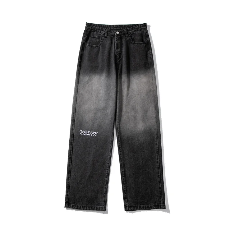 DEEPTOWN Y2K Black Jeans Men Blue Straight Denim Pants Loose Streetwear Hip Hop Casual Trousers Male Japanese Harajuku Spring