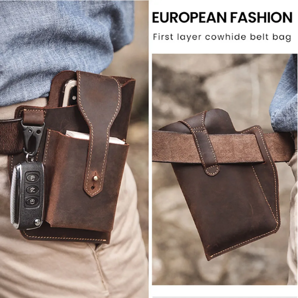 

Leather Phone Holster for Men Belt Loop Tool Bag Sheath with Key Holder Waist Bag with Phone Holsters for Cell Phone Bag