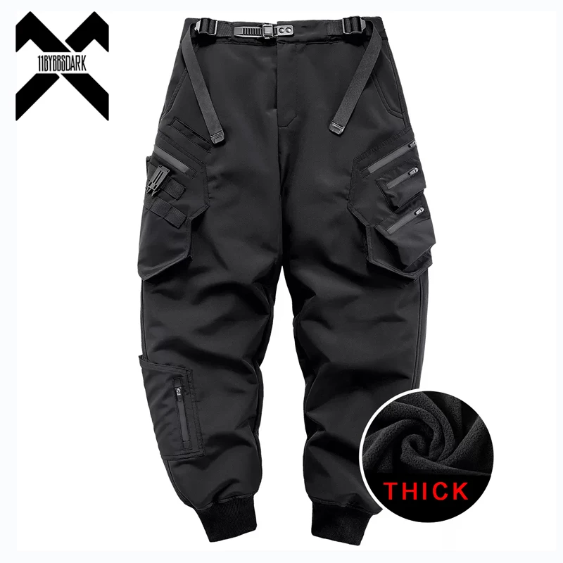 2022 Winter Thick Tactical Cargo Pants Men Fashion Functional Multi Pockets Trousers Hip Hop Streetwear Pants Techwear Black