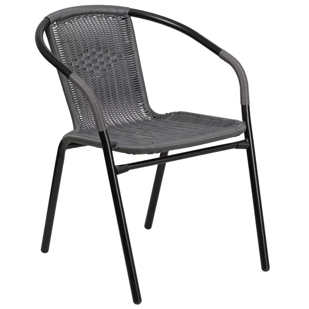 

Flash Furniture 28'' Round Glass Metal Table with Gray Rattan Edging and 4 Gray Rattan Stack Chairs