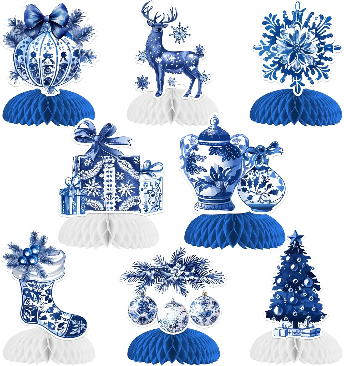 Рождественская сотовая центральная часть в стиле шинуазри винтажные сине-белые