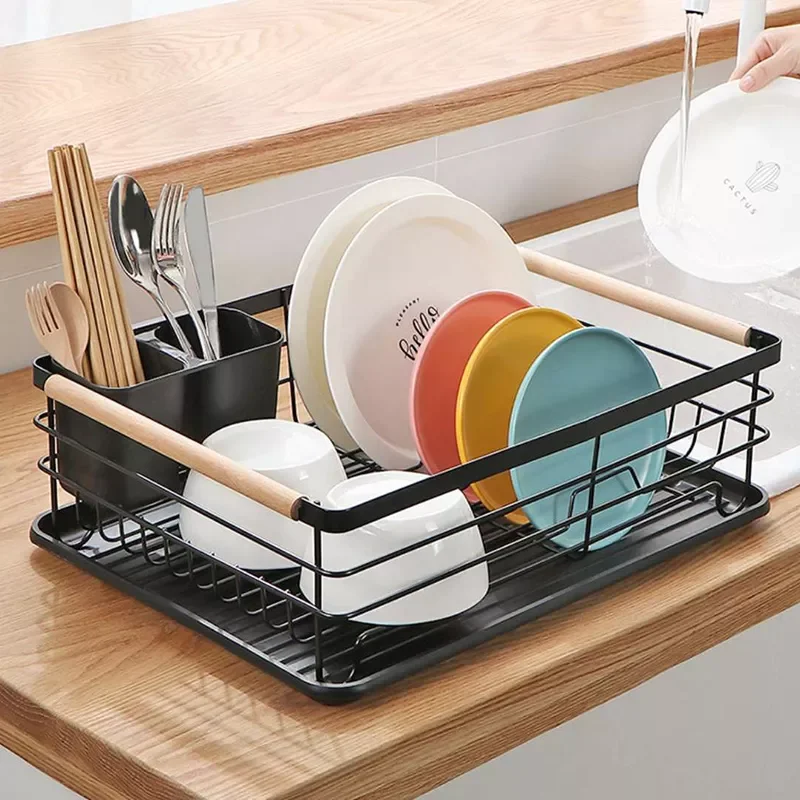 

Dish Drying Rack Iron Cutlery Holder with Drainboard Drainer Plate Cup Spoon Dish Drainer Racks Kitchen Cutlery Organizer