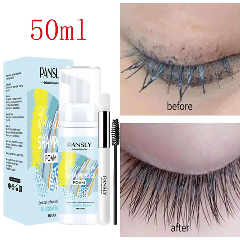 

50ml Eyelash Extension Shampoo Pro Eyelid Foaming Cleanser Mousse Lashes Grafting Glue Gentle Cleaning Pump Brush Kit Eye Makeup