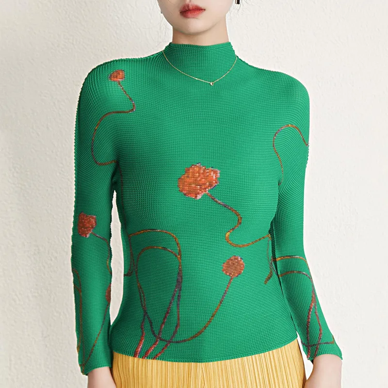 Женская футболка новинка весны 2023 эластичная плиссированная водолазка миаке с