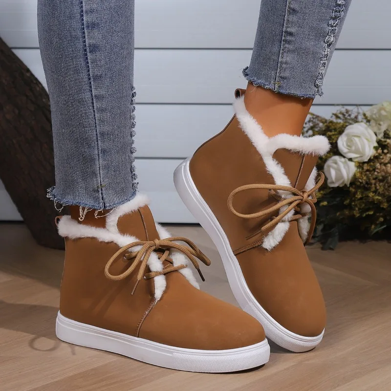 

Women Warm Sneakers Winter New Lace Up Suede Flat-heel Female Casual Vulcanize Cotton Shoe Outdoor Women's Walking Sport Shoes