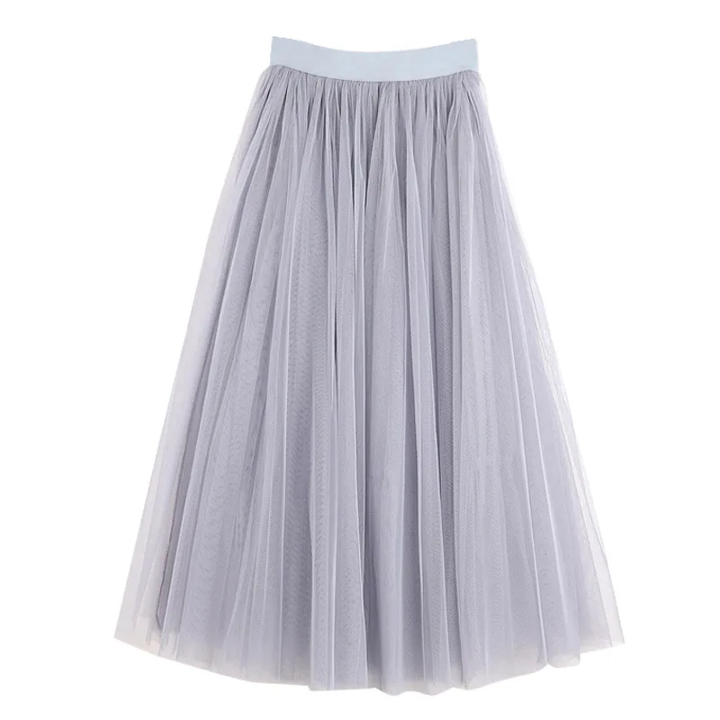 

Vintage Tulle Skirt Women Elastic High Waist 3 Layers A-line Pleated Mesh Skirt Long Bride Tutu Skirts Female Jupe Longue