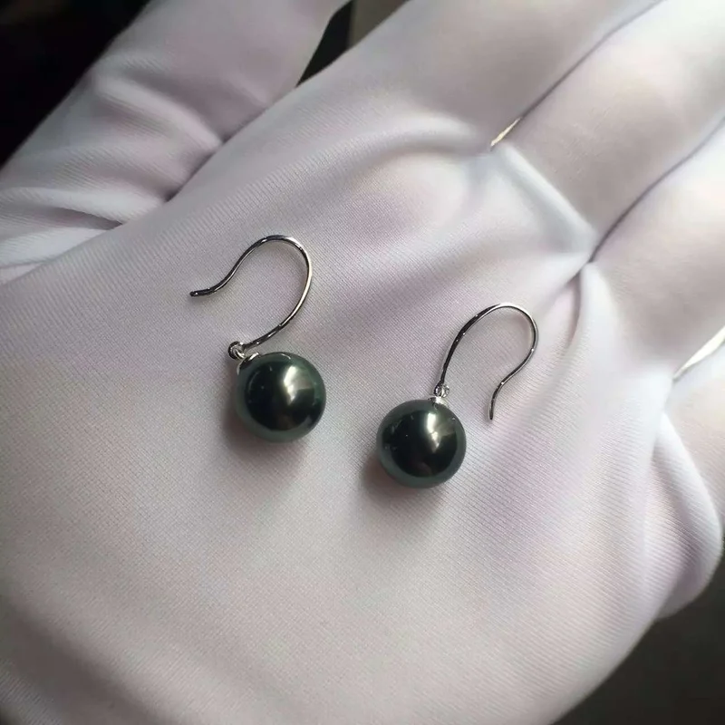 

Natural Elegant 9-10mm Sea Genuine Black Pearl Earring Free Shipping Stud Earrings for Women