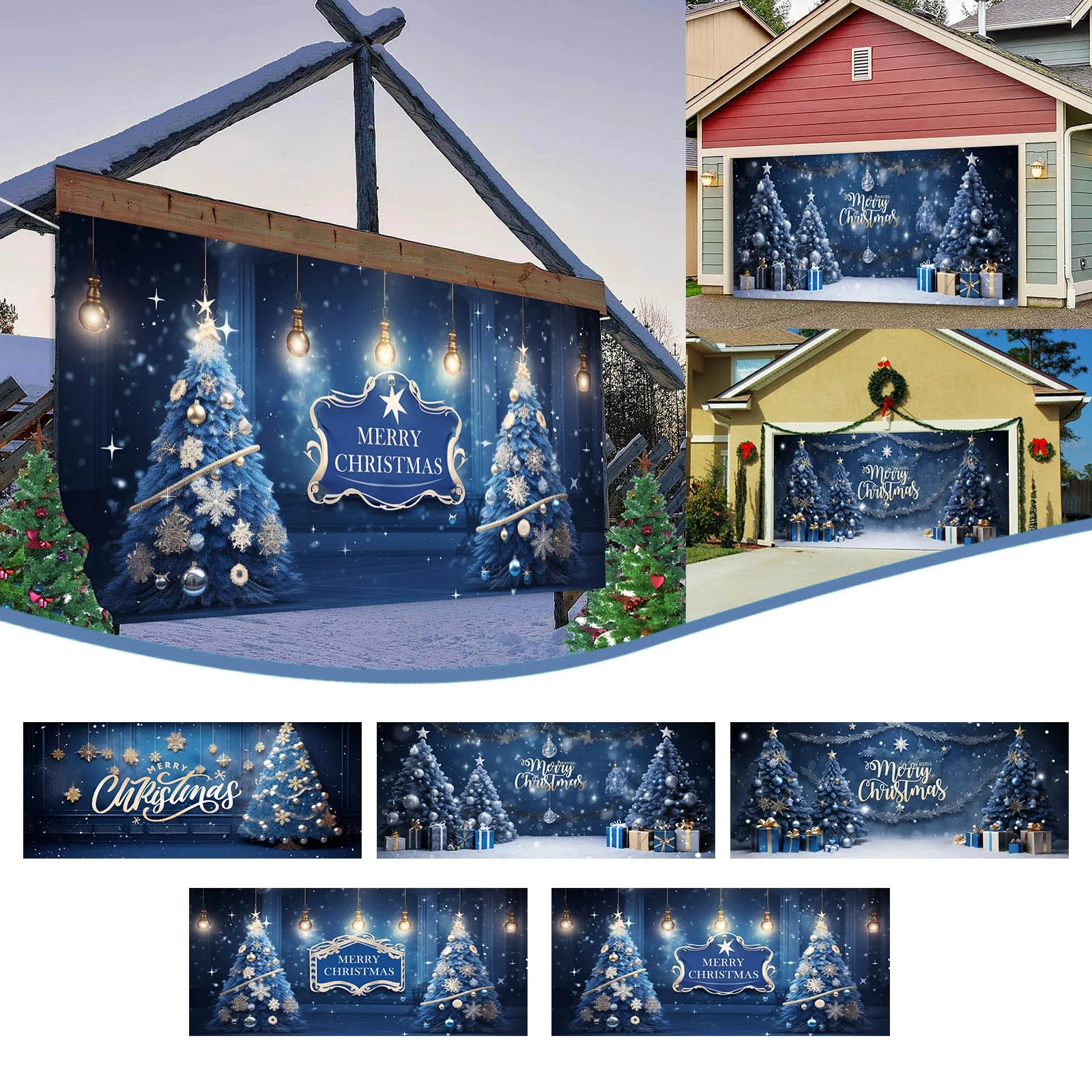 

Рождественское синее украшение для двери гаража, искусственная роспись, большая рождественская вывеска для рождественских праздников