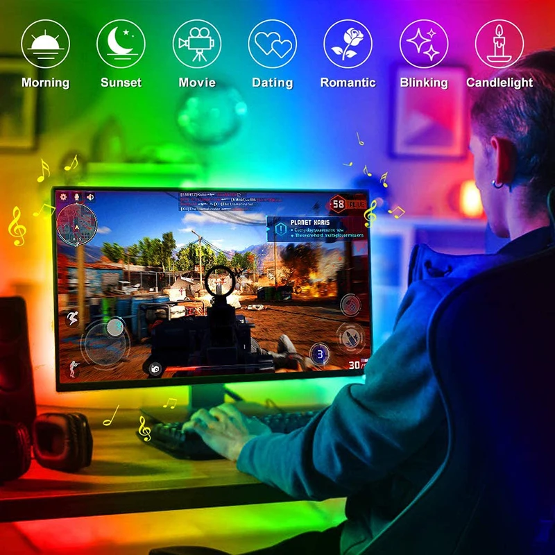 Светодиодная лента 5050 Usb Bluetooth водонепроницаемая гибкая RGB Диодная для ТВ