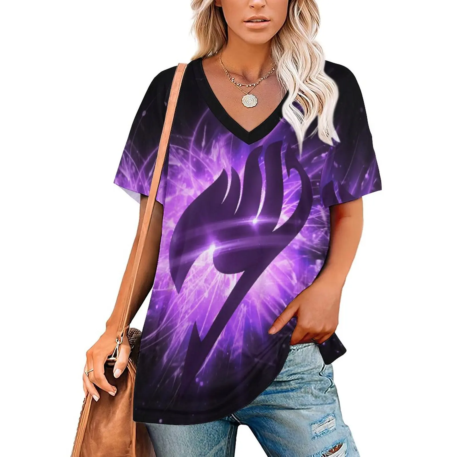 

V Neck Short-sleeve Women Shirt Printed Fairy Tail 1 3D Women Print T-shirt