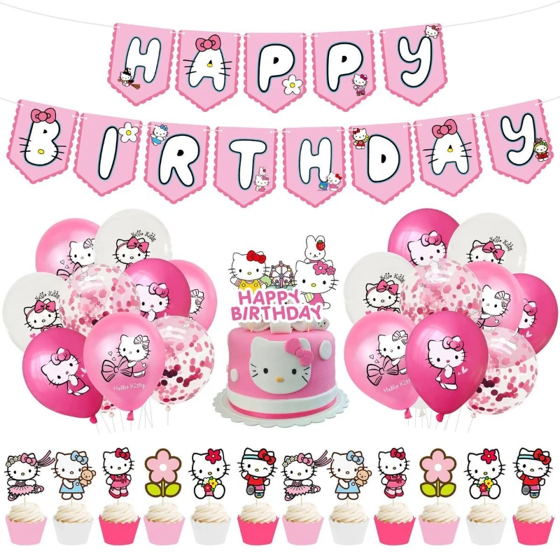 

Hello Kitty Birthday Party Theme Balloon Decoration Set Children Girl Birthday Party Balloon Room Layout