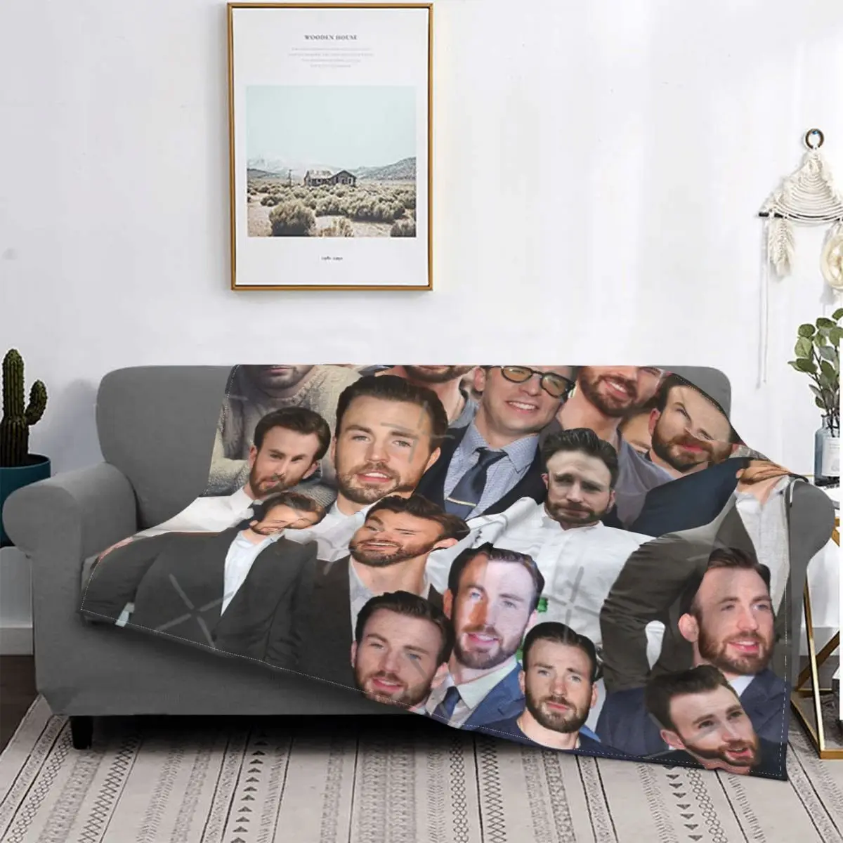 

Chris Evans Photo Collage 1 Blanket Bedspread On The Bed Living Room Fluffy Soft Blankets Queen Size Throw Blanket