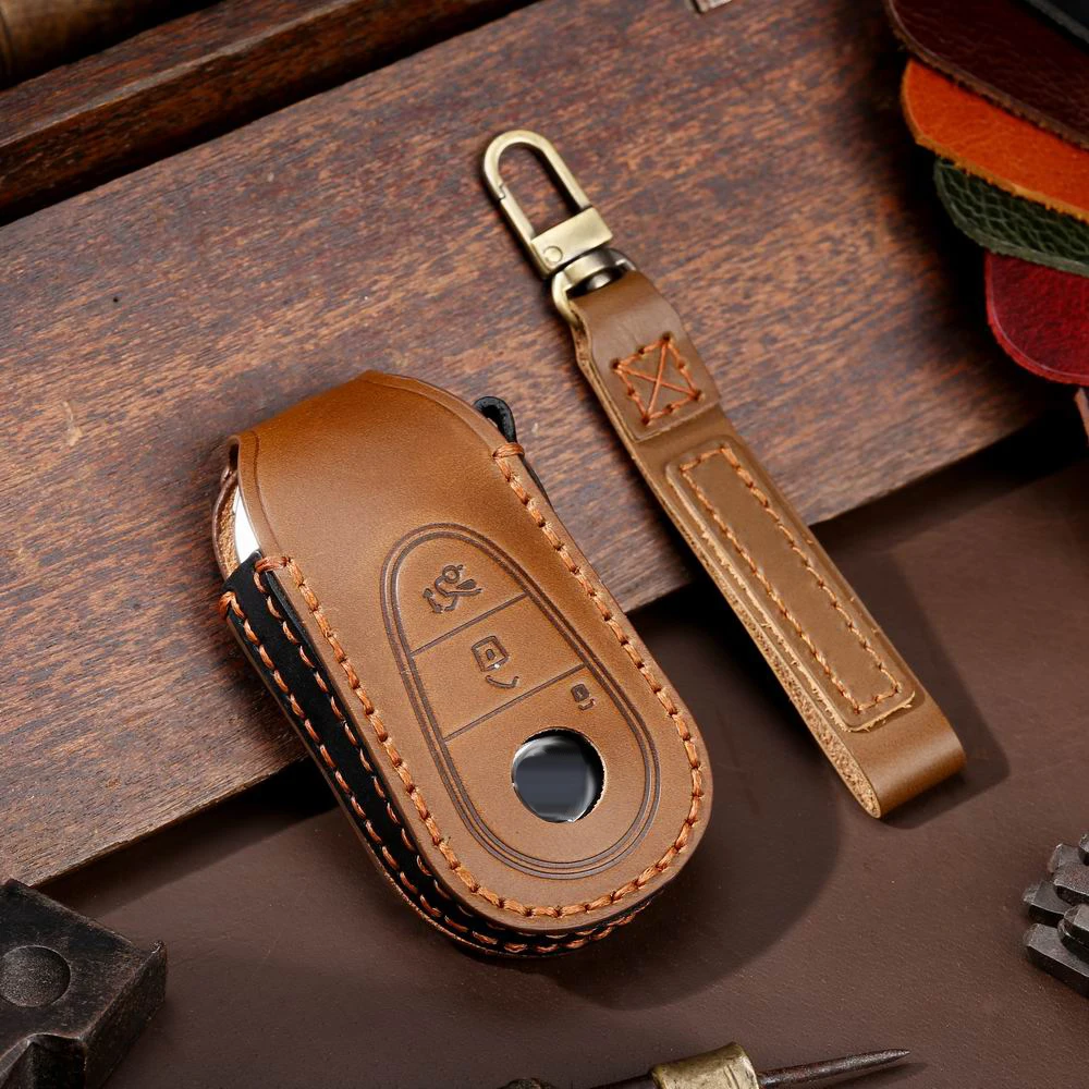 

Genuine Leather Car-Button Cover Car-styling Protective Shell Keychain Case for Mercedes-Benz 2021 new S450S500