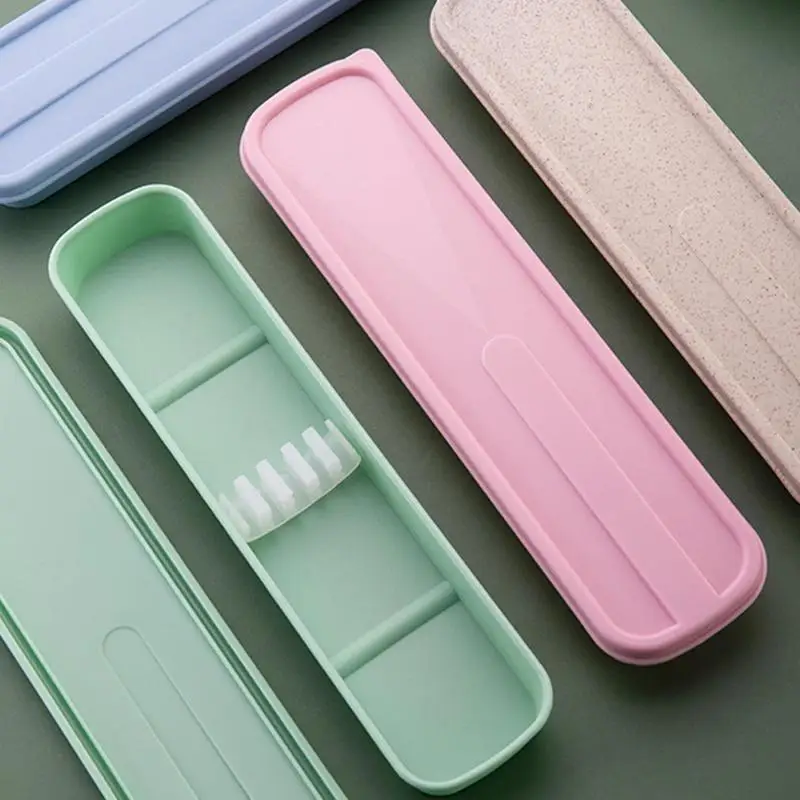 

Tableware Spoon Fork Chopsticks Cutter Cutlery Container Portable Wheat Tableware with Flip Cover for Children Adult Travel Use