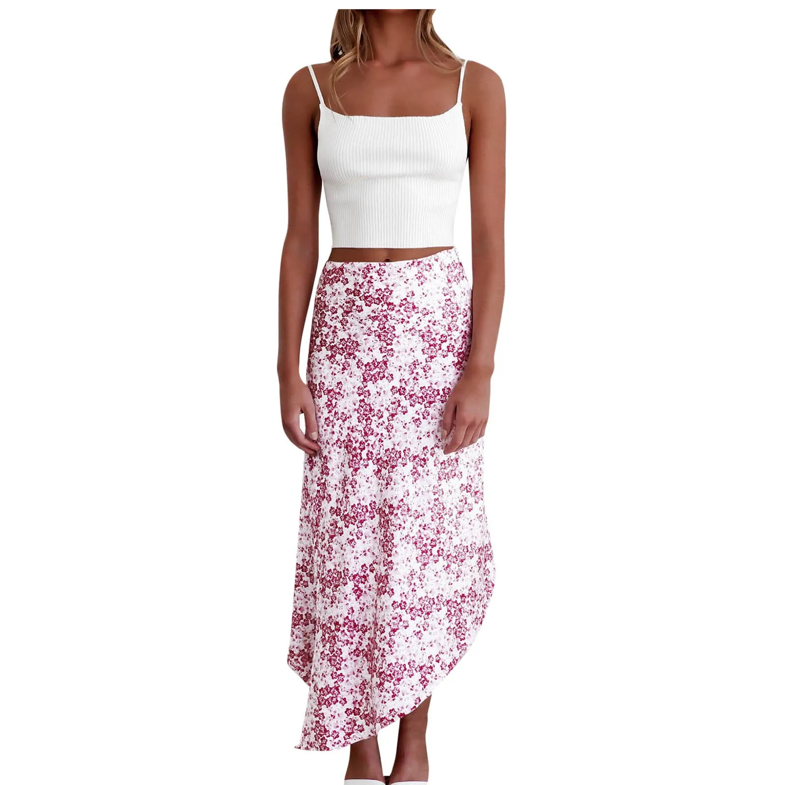 

Loose Printed Mid Floral Irregular WithTwo Women's Long Color Skirt Skirt Skirt