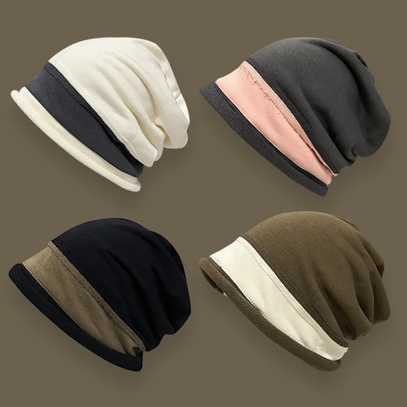 

Японская весенне-осенняя комбинированная вязаная Штабелируемая шапка с большой головкой с закручивающимися краями холодные шапки для мужчин и женщин повседневная женская шапка