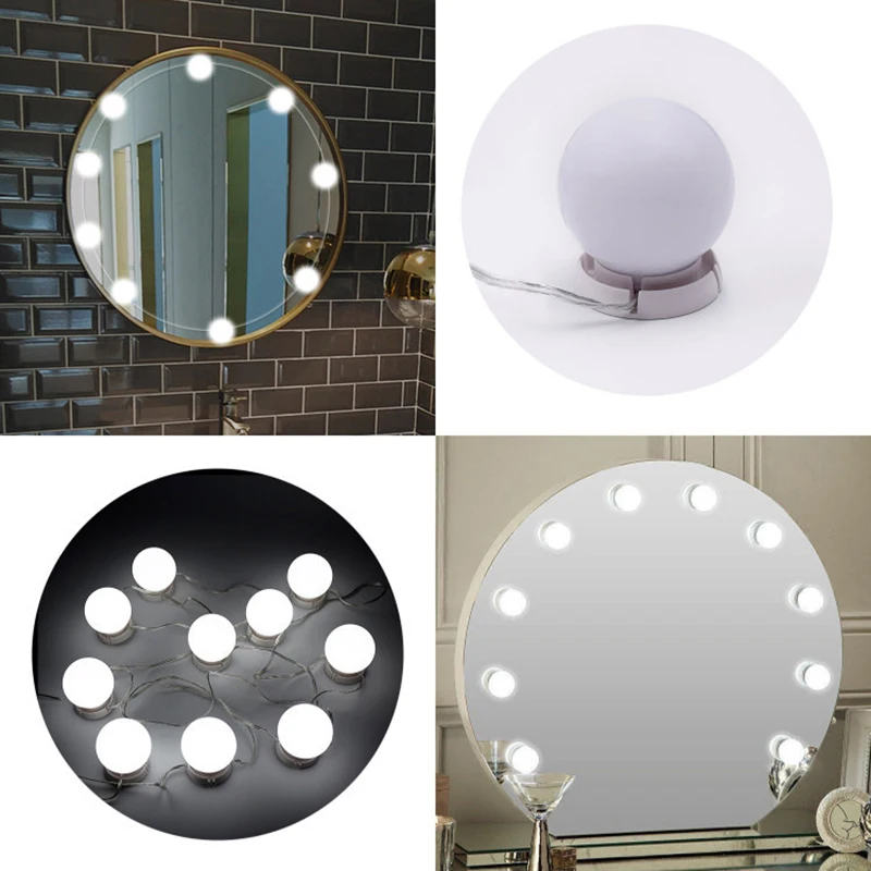 

10pcs Makeup Mirror Light Bulbs USB Socket LED Mirrors Light With Dimmable Light Bulb Wall Lamp Dressing Table Bulbs Kit