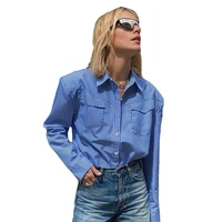 2022 autumn new striped shoulder pad shirt design loose commuter daily style long sleeved shirt womens clothing