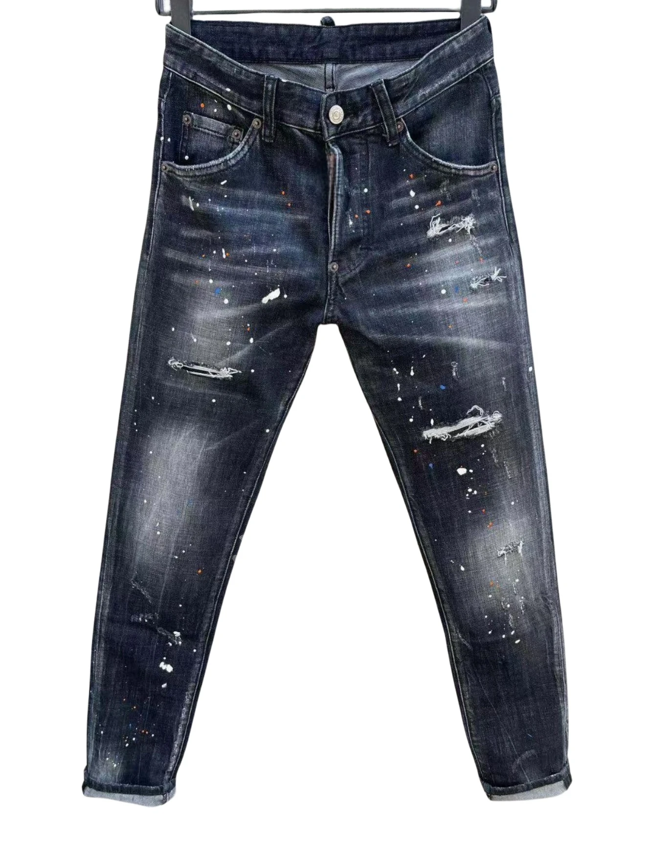 

2023 новые модные брендовые мужские джинсы с дырками и рисунком в стиле ретро мотоциклетные джинсы 118