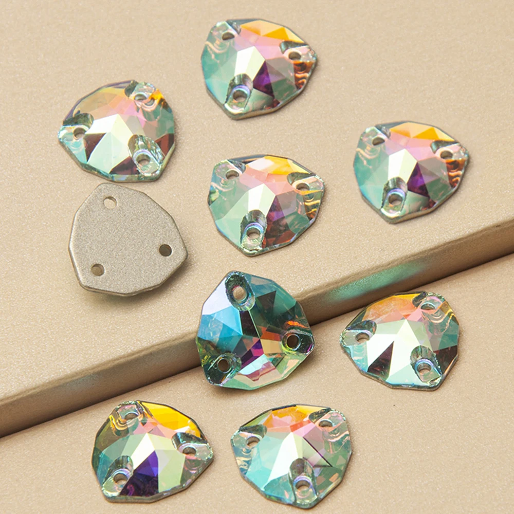 

YANRUO 3272 Fat Triangle Boutique Aquamarine AB Glass Brilliant Crystal Sew On Crystal Gems Craft Rhinestones For Clothing