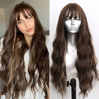 sivir synthetic long wavy wigs for women 30inch with bangs hair cosplaypartydaily heat resistant fiber