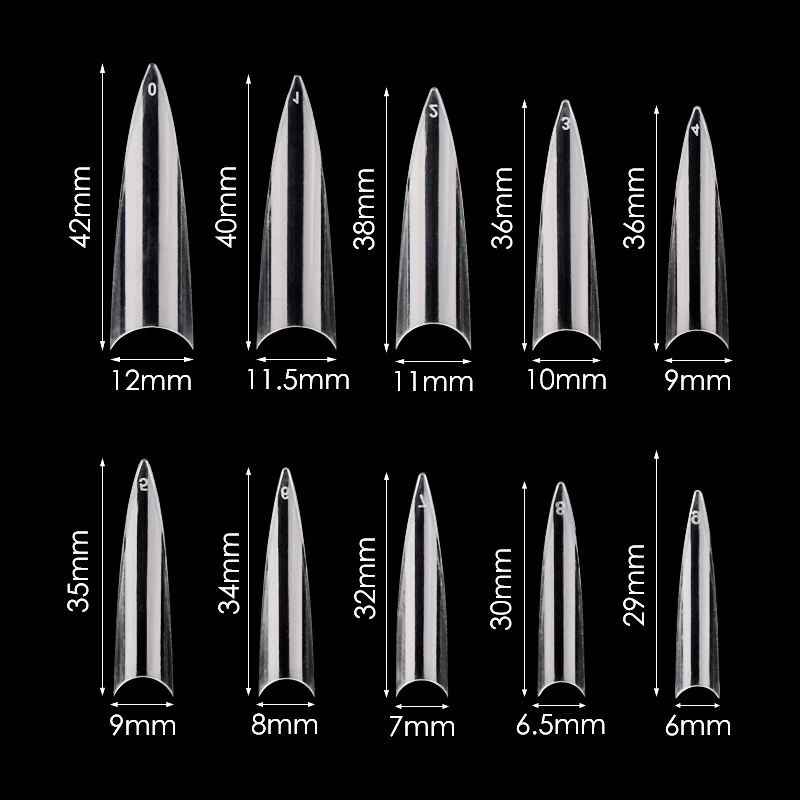 

600pcs Acrylic Long Claw Stiletto Nail Tips 10 Sizes Easy French Half Cover False Nail Art Tips For Manicure Salon Clear Natural