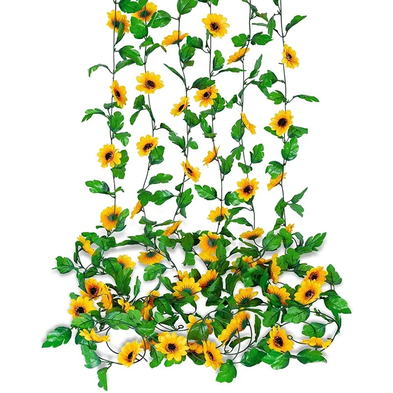 

6 Pcs Artificial Sunflowers Hanging Vine,Sunflower Vines Garland,Artificial Sunflowers Garland For Garden Wall Decor