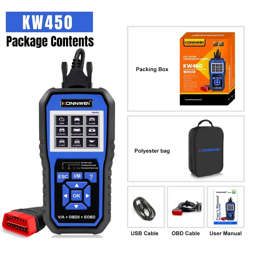 KONNWEI KW450 OBD2 Диагностический инструмент для автомобилей VAG VW Audi ABS Подушка