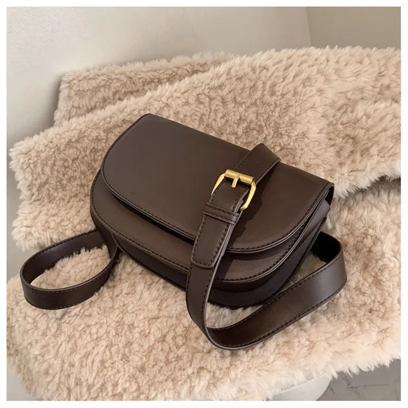 Winter Small PU Leather Crossbody Bags for Women Fashion Ladies Handbags Purses  Simple High Grade Retro Saddle Bag Shoulder