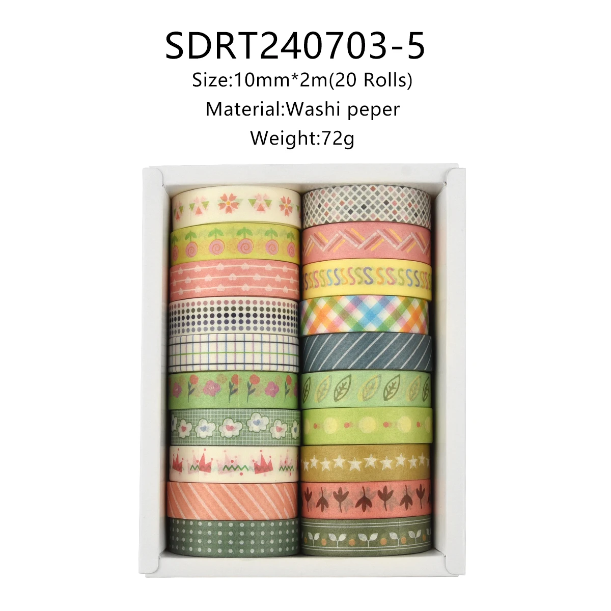 

20 рулонов декоративной клейкой ленты Washi 10 мм