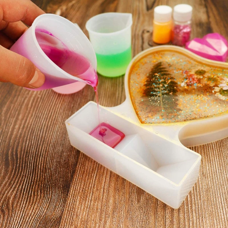 

M2EA 2pcs 100ml Silicone Resin Mixing Cup DIY Epoxy Resin Casting Moulds Tools with Stirring Rod Scraper Ice Cream Stick