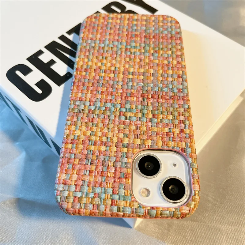 

USLION Vintage Weave Pattern Phone Protection Case For iPhone 14 13 12 11 Pro XS Max X XR 7 8 14 Plus Retro Matte PC Back Cover