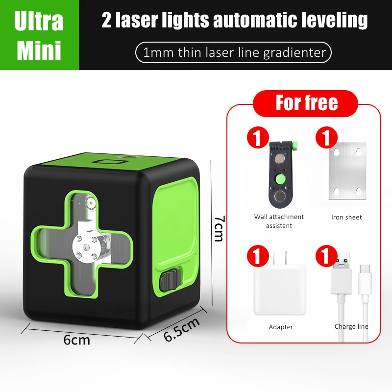 

Ultra Mini Automatic Leveling Gradienter 60x65x70mm 2 Green Laser Light Portable Level for Home Decor Renovation Instruction