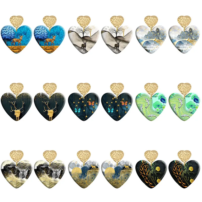 

Deer Love Acrylic Heart Hook Earrings For Women Piercing Ear Drop Dangle Jewelry R1690