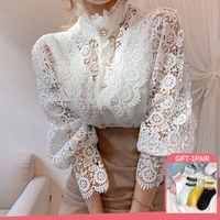 lace lantern long sleeve blouse shirts women summer 2022 korean fashion blouse hollow solid color white loose casual shirt tops