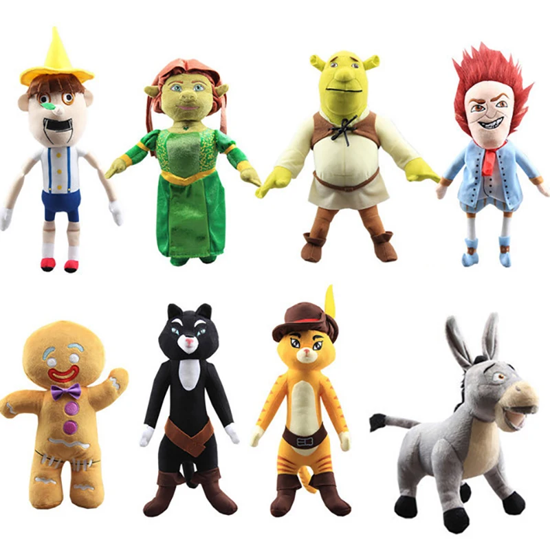 Anime Shrek Plush Stuffed Toy Princess Fiona Gingerbread Man Donkey Puss Boots Collectible Soft Toys Cartoon Doll for Kids Gifts