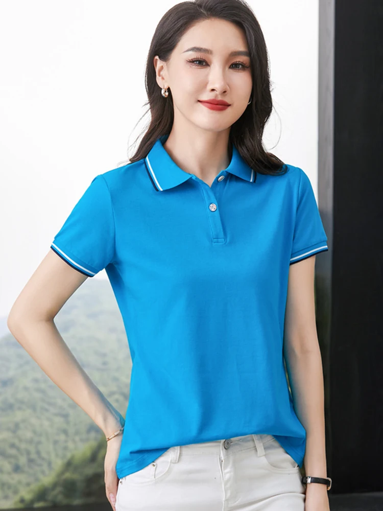 

Cotton Short Sleeve T Shirt Women Button Turn-down Collar Tee Shirt Femme Womens Tops Korean Style Clothes T-Shirts Camisetas
