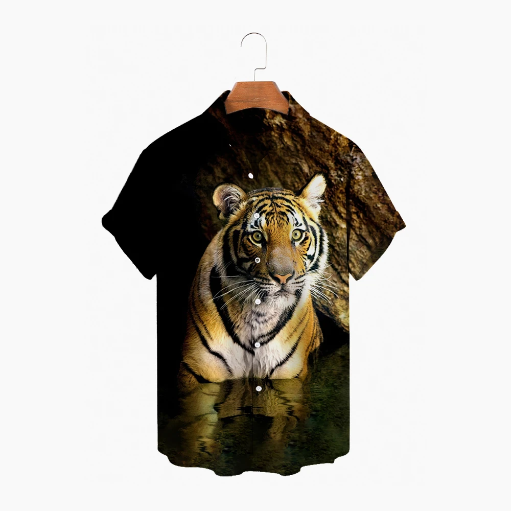 

2022 новая гавайская рубашка с 3D принтом животных, мужская летняя пляжная рубашка с коротким рукавом, хип-хоп Harajuku, большой Топ