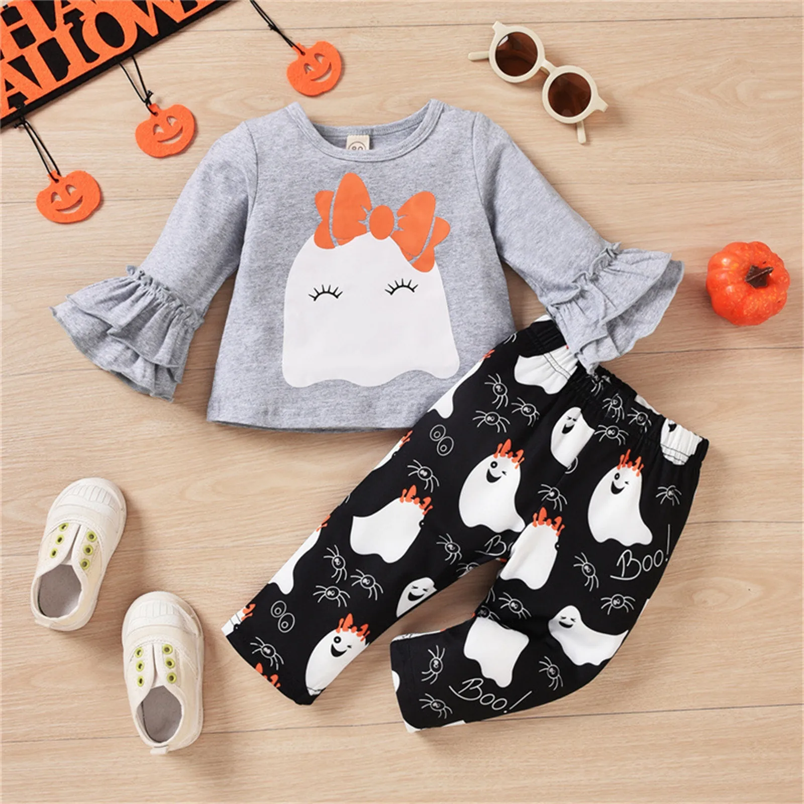 

Autumn Winter Fashion Kids Girls Clothes Sets Toddler Girls Halloween Outfits Long Sleeve Tops+Long Pants Sets 2pcs Set Outfits